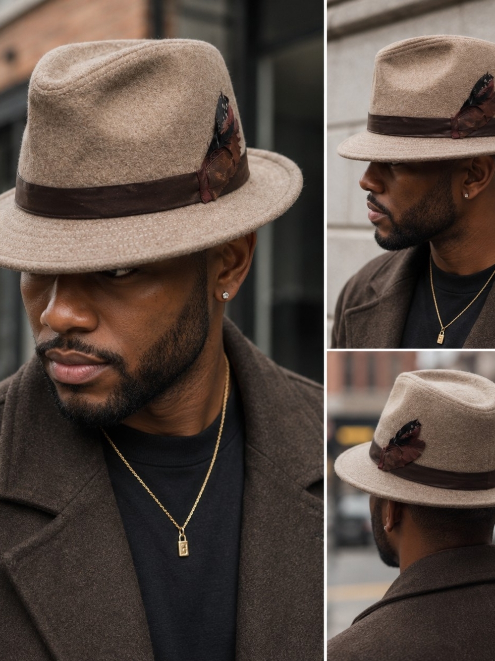 Daniel Cremieux Beige Felt Fedora with Brown Band and Feather